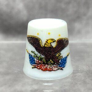 Vintage Porcelain Thimble With Bald Eagle & American Flag Design